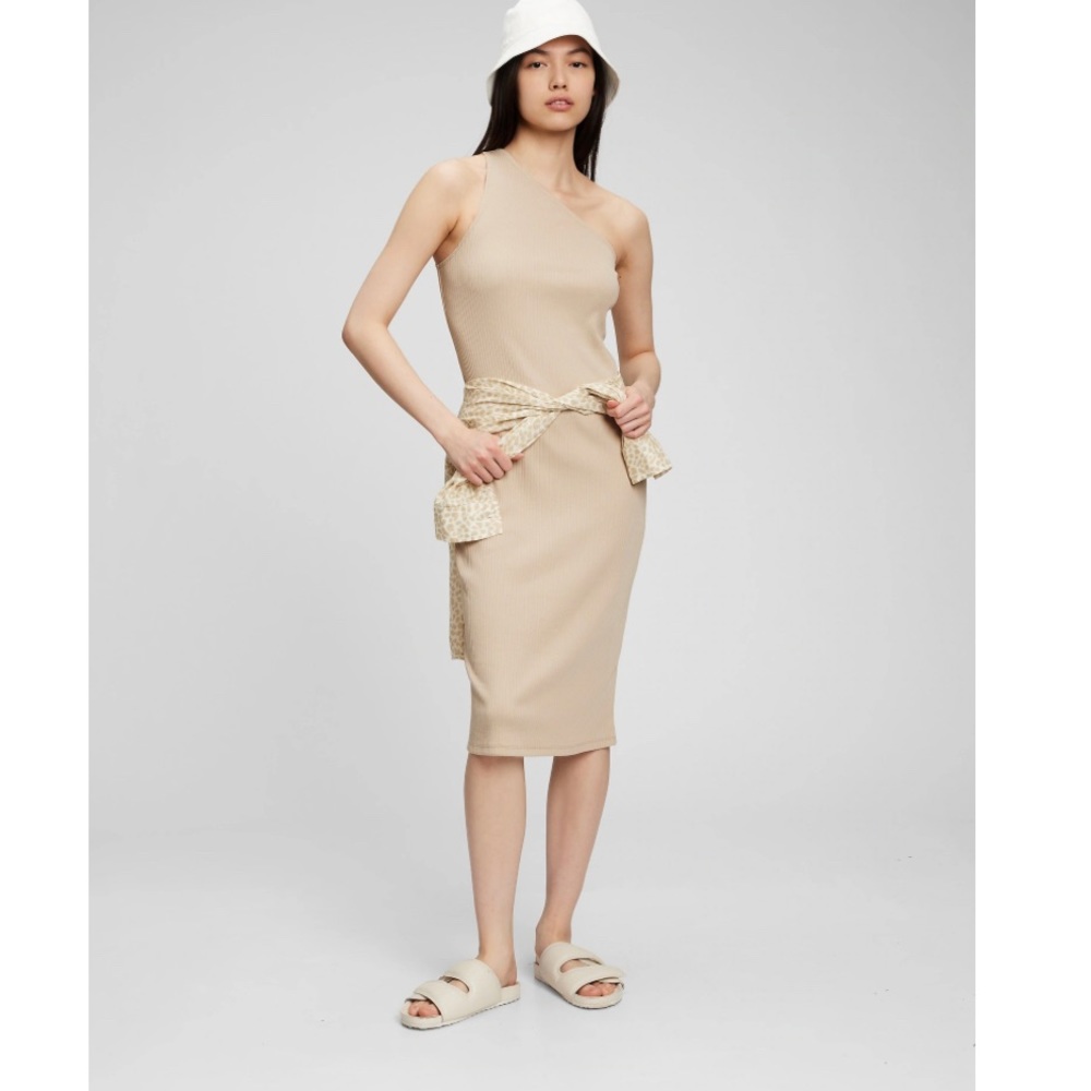 Rib, one shoulder midi dress
